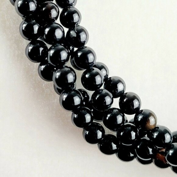 Vintage Black Agate & Angelskin Coral Multi-strand Necklace 28" 4Twisted Strands - Picture 7 of 12